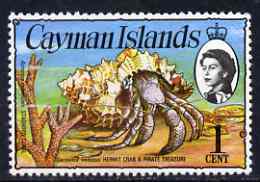 Cayman Islands 1974 Hermit Crab & Coral 1c (upr wmk) unmounted mint, SG 346*, stamps on coral, stamps on marine life, stamps on shells