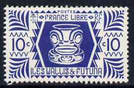 Wallis & Futuna 1944 Ivory Head 10c blue unmounted mint, SG 127, stamps on artefacts, stamps on ivory