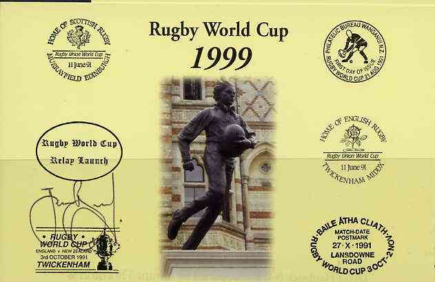 Postcard privately produced in 1999 (coloured) for the Rugby World Cup, signed by James Brooks (England 7's, London Broncos, Northampton) unused and pristine, stamps on rugby, stamps on sport