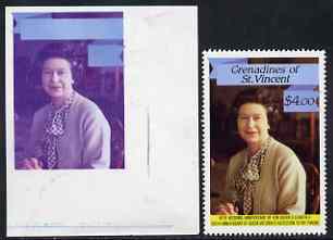 St Vincent - Grenadines 1987 Ruby Wedding $4 (Queen) imperf proof in magenta & blue only, plus issued stamp SG 540 unmounted mint, stamps on royalty, stamps on ruby