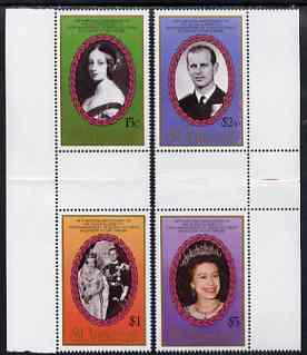 St Vincent 1987 Ruby Wedding 4 values in se-tenant gutter pairs (folded through gutter) unmounted mint SG 1079 & 1081-83, stamps on royalty, stamps on ruby