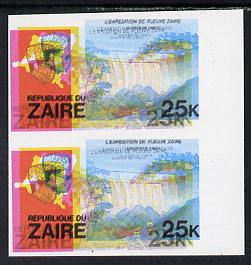 Zaire 1979 River Expedition 25k Inzia Falls imperf proof pair with superb misplaced colours - yellow by 2mm and red by 3mm unmounted mint (as SG 958)*, stamps on waterfalls