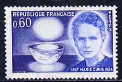 France 1967 Birth Centenary of Marie Curie unmounted mint, SG 1765, stamps on medical, stamps on personalities, stamps on nobel, stamps on physics, stamps on women, stamps on x-rays, stamps on chemist