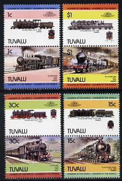 Tuvalu 1984 Locomotives #3 (Leaders of the World) set of 8 opt'd SPECIMEN (as SG 273-80) unmounted mint, stamps on , stamps on  stamps on railways