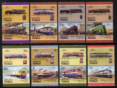 Tuvalu - Vaitupu 1987 Locomotives #3 (Leaders of the World) set of 16 opt'd SPECIMEN unmounted mint, stamps on , stamps on  stamps on railways