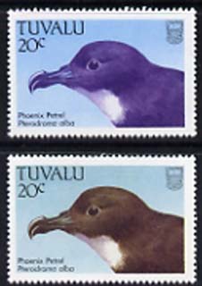 Tuvalu 1988 Phoenix Petrel 20c with yellow omitted plus normal, both unmounted mint, SG 505var, stamps on birds, stamps on petrels