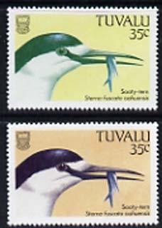 Tuvalu 1988 Sooty Tern 35c with red omitted plus normal, both unmounted mint, SG 508var, stamps on birds, stamps on terns