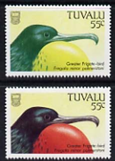 Tuvalu 1988 Great Frigate Bird 55c with red omitted plus normal, both unmounted mint, SG 512var, stamps on birds, stamps on frigate