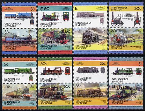 St Vincent - Grenadines 1984 Locomotives #2 (Leaders of the World) set of 16 optd SPECIMEN (as SG 311-26) unmounted mint, stamps on railways