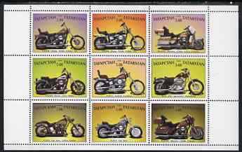 Tatarstan Republic 1999 Harley Davidson Motorcycles perf sheetlet containing set of 9 values complete unmounted mint, stamps on motorbikes