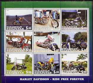 Tatarstan Republic 2001 Harley Davidson Motorcycles perf sheetlet containing set of 9 values complete unmounted mint, stamps on motorbikes