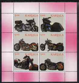Karjala Republic 1999 Harley Davidson Motorcycles perf sheetlet containing set of 6 values complete unmounted mint, stamps on motorbikes