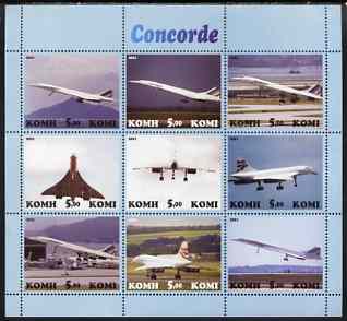 Komi Republic 2001 Concorde perf sheetlet containing set of 9 values complete unmounted mint, stamps on aviation, stamps on concorde