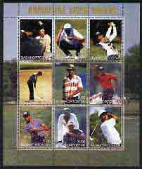 Bashkortostan 2001 Tiger Woods perf sheetlet containing set of 9 values complete unmounted mint, stamps on sport, stamps on golf