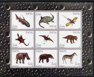 Touva 1998 Prehistoric Life perf sheetlet containing set of 9 values complete unmounted mint, stamps on dinosaurs