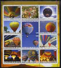 South Ossetia Republic (Kussar Iryston) 2000 Hot Air Balloons perf sheetlet containing set of 12 values complete unmounted mint, stamps on balloons, stamps on aviation