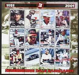 Mordovia Republic 2001 Remembering Dale Earnhardt perf sheetlet containing set of 12 values complete unmounted mint, stamps on racing cars, stamps on cars