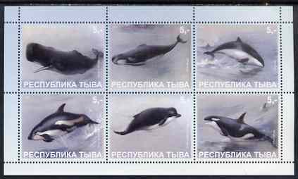 Touva 2000 Whales & Dolphins perf sheetlet containing set of 6 values complete unmounted mint, stamps on mammals, stamps on whales, stamps on marine life, stamps on dolphins