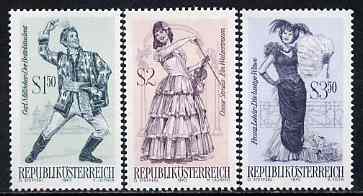 Austria 1970 Famous Operettas #1 set of 3 unmounted mint, SG 1585, 87 & 89, Mi 1331-33, stamps on music, stamps on opera, stamps on dancing