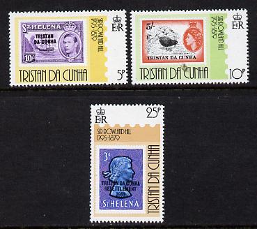 Tristan da Cunha 1979 Rowland Hill set of 3 unmounted mint, SG 264-66, stamps on postal, stamps on stamp on stamp, stamps on rowland hill, stamps on stamponstamp