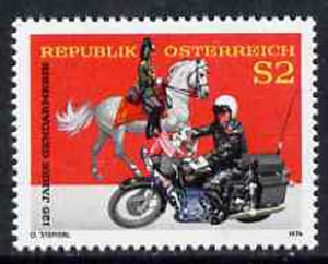 Austria 1974 Anniversary of Austrian Gendarmerie unmounted mint, SG 1708, Mi 1454*, stamps on motorbikes, stamps on police, stamps on horses