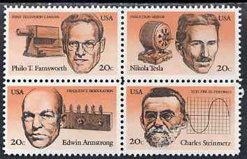 United States 1983 American Inventors set of 4 in se-tenant block unmounted mint, SG 2051a, stamps on inventors, stamps on personalities, stamps on cameras, stamps on  tv , stamps on 