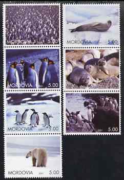 Mordovia Republic 2001 Artic Wildlife perf set of 7 values complete unmounted mint, stamps on animals, stamps on penguins, stamps on bears, stamps on seals