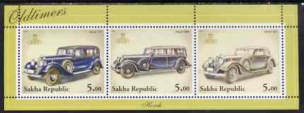 Sakha (Yakutia) Republic 2001 Oldtimers #1 (Horch Cars) perf sheetlet containing set of 3 values complete unmounted mint, stamps on cars