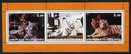 Amurskaja Republic 2001 Tigers #2 perf sheetlet containing set of 3 values complete unmounted mint, stamps on , stamps on  stamps on cats, stamps on tigers