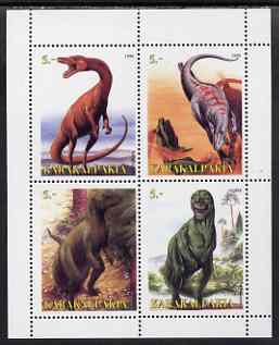 Karakalpakia Republic 1998 Dinosaurs perf sheetlet containing 4 values complete unmounted mint, stamps on dinosaurs