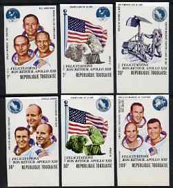 Togo 1970 Safe Return of Apollo 13 set of 6 imperf from limited printing unmounted mint, as SG 757-62, stamps on apollo, stamps on space, stamps on flags, stamps on rocks, stamps on minerals, stamps on 