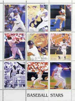 Komi Republic 2001 Baseball Stars perf sheetlet containing set of 9 values unmounted mint, stamps on sport, stamps on baseball