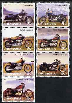 Chuvashia Republic 2001 Harley Davidson Motorcycles perf set of 7 values complete unmounted mint, stamps on motorbikes