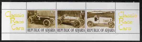 Adjaria 2001 Classic Race Cars perf sheetlet containing set of 3 values complete unmounted mint, stamps on , stamps on  stamps on racing cars, stamps on cars