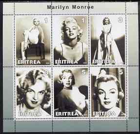 Eritrea 2001 Marilyn Monroe perf sheetlet #2 containing 6 values unmounted mint, stamps on , stamps on  stamps on marilyn monroe, stamps on films, stamps on cinema, stamps on entertainments, stamps on women