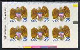 United States 1989 Eagle & Shield 29c self-adhesive stamp in pane of 6, unmounted mint as SG 2416, stamps on birds, stamps on birds of prey, stamps on eagles, stamps on self adhesive