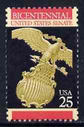 United States 1989 Bicentenary of Senate 25c (Eagle & Shield) unmounted mint SG 2397*, stamps on birds, stamps on birds of prey, stamps on eagles, stamps on constitutions, stamps on americana