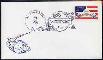 Postmark - United States 1978 illustrated commem cover for 75th Anniversary of Powered Flight with illustrated cancel showing Concorde & Wright Flyer, stamps on aviation, stamps on concorde