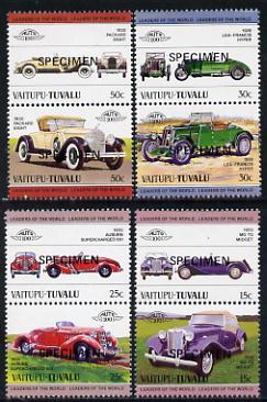 Tuvalu - Vaitupu 1984 Cars #1 (Leaders of the World) set of 8 opt'd SPECIMEN unmounted mint, stamps on cars    mg    auburn     lea francis     packard, stamps on  mg , stamps on 