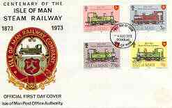 Isle of Man 1973 Steam Railway Centenary set of 4 on illustrated cover with first day cancel, stamps on railways