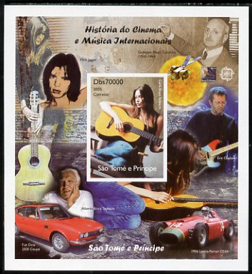 St Thomas & Prince Islands 2005 History of the Cinema & International Music imperf s/sheet unmounted mint. Note this item is privately produced and is offered purely on i..., stamps on personalities, stamps on films, stamps on cinema, stamps on movies, stamps on  f1 , stamps on formula 1, stamps on cars, stamps on music, stamps on rock, stamps on pops, stamps on science, stamps on maths