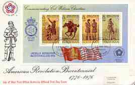 Isle of Man 1976 USA Bicentenary m/sheet on illustrated cover with first day cancels, stamps on , stamps on  stamps on americana, stamps on  stamps on wild west, stamps on  stamps on indians