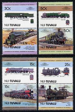 Tuvalu - Nui 1984 Locomotives #1 (Leaders of the World) set of 8 opt\d SPECIMEN unmounted mint, stamps on railways