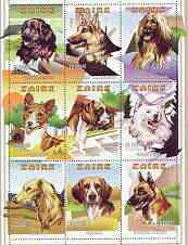 Zaire 1996 Dogs perf sheetlet containing set of 9 values unmounted mint, Mi 1294-1302, stamps on , stamps on  stamps on dogs, stamps on afghan, stamps on  stamps on  gsd , stamps on  stamps on boxer