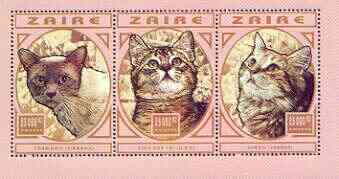 Zaire 1996 Domestic Cats set of 3 perf sheetlets each containing 3 values unmounted mint, Mi 1304-12, stamps on cats
