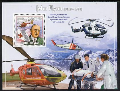Guinea - Bissau 2009 John Flynn & Red Cross Helicopters perf s/sheet unmounted mint, stamps on personalities, stamps on aviation, stamps on flags, stamps on red cross, stamps on helicopters