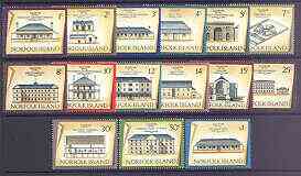 Norfolk Island 1973 Historic Buildings definitive set complete 1c to $1 unmounted mint, SG 133-48, stamps on buildings, stamps on prisons, stamps on  law , stamps on militaria