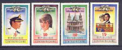 Central African Republic 1982 Birth of Prince William opt on Royal Wedding (1st issue) perf set of 4 unmounted mint, SG 864-67, Mi 870-73A, stamps on , stamps on  stamps on royalty, stamps on diana, stamps on charles, stamps on william