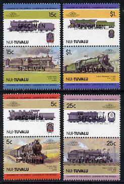 Tuvalu - Nui 1985 Locomotives #2 (Leaders of the World) set of 8 opt'd SPECIMEN unmounted mint, stamps on railways