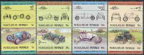 Tuvalu - Nukulaelae 1985 Cars #1 (Leaders of the World) set of 8 unmounted mint, stamps on cars, stamps on napier, stamps on oldsmobile, stamps on bugatti, stamps on austro daimler